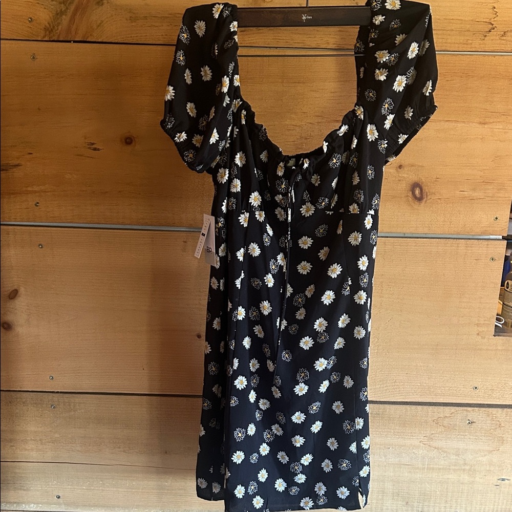 NWT BP Black Dress with White and Yellow Floral Design